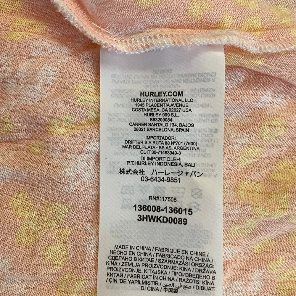NWT Hurley Peach Floral Light Pink Print V Neck Cinched Waist Dress Large - Picture 7 of 8